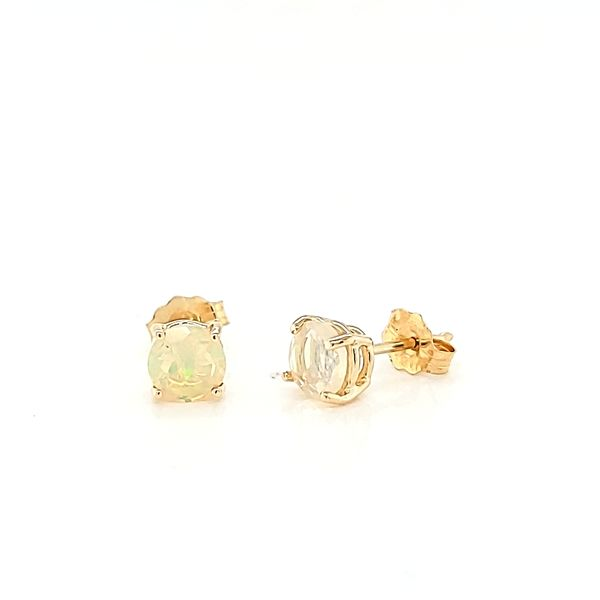 5mm Round Faceted Opal Earrings in 14k Yellow Gold, .61cts Image 2 Arezzo Jewelers Elmwood Park, IL