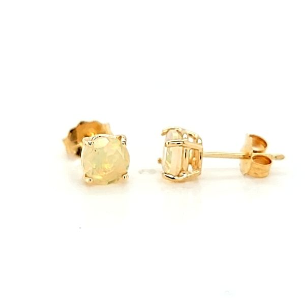 5mm Round Faceted Opal Earrings in 14k Yellow Gold, .61cts Image 3 Arezzo Jewelers Elmwood Park, IL
