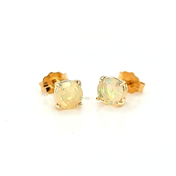 5mm Round Faceted Opal Earrings in 14k Yellow Gold, .61cts Image 4 Arezzo Jewelers Elmwood Park, IL