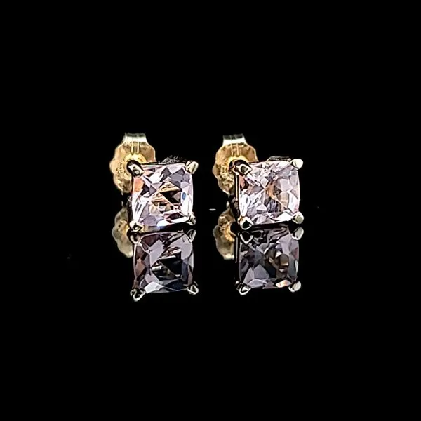 14k Yellow Gold 5mm Cushion Morganite Stud Earrings, 1.08cts Image 2 Arezzo Jewelers Elmwood Park, IL
