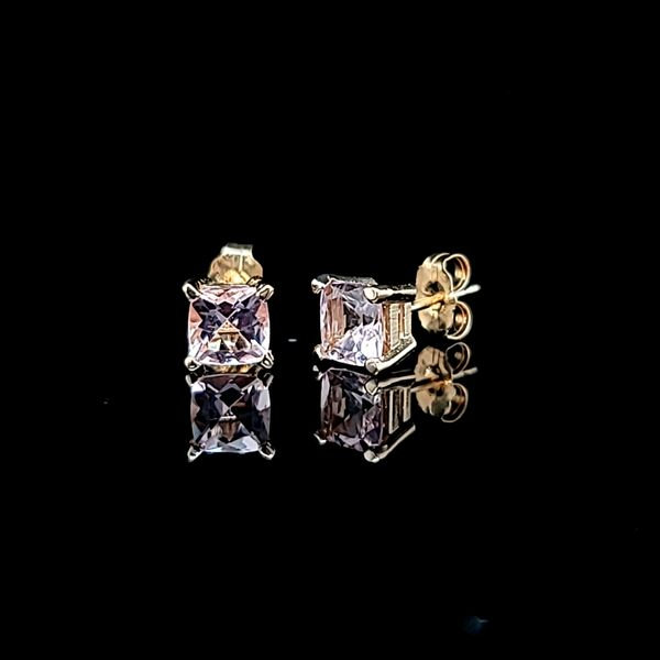 14k Yellow Gold 5mm Cushion Morganite Stud Earrings, 1.08cts Image 3 Arezzo Jewelers Elmwood Park, IL