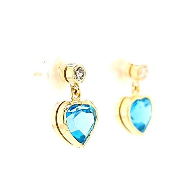 Heart Shaped Blue Topaz and Diamond Earrings in 14k Yellow Gold Image 3 Arezzo Jewelers Elmwood Park, IL
