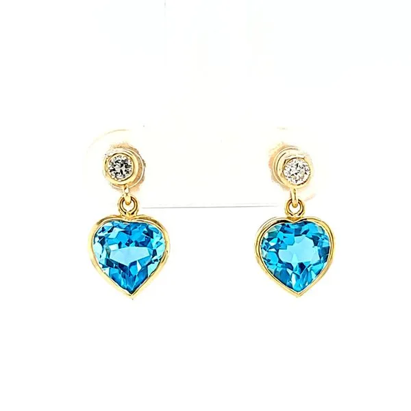 Heart Shaped Blue Topaz and Diamond Earrings in 14k Yellow Gold Arezzo Jewelers Elmwood Park, IL