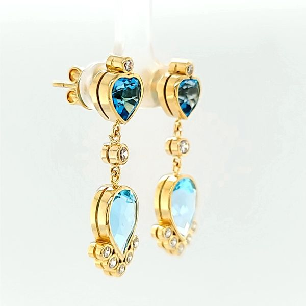 14k Yellow Gold Blue Topaz and Diamond Dangle Earrings Image 2 Arezzo Jewelers Elmwood Park, IL