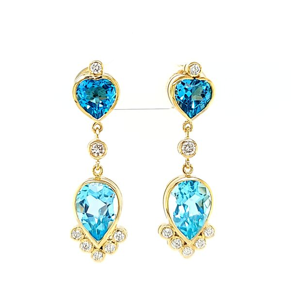 14k Yellow Gold Blue Topaz and Diamond Dangle Earrings Arezzo Jewelers Elmwood Park, IL