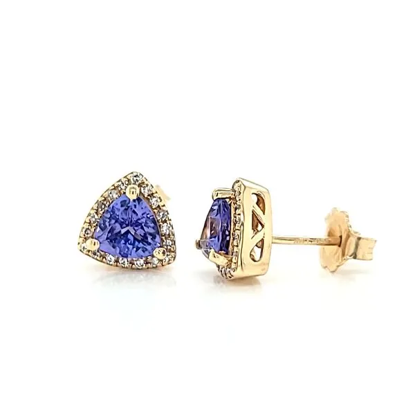 14k Yellow Gold Diamond Halo Tanzanite Stud Earrings, 1.19cts TW Image 2 Arezzo Jewelers Elmwood Park, IL