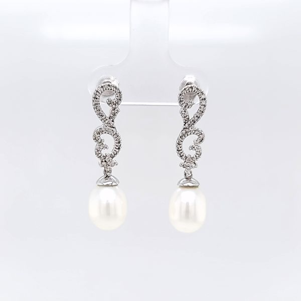 14k White Gold Diamond and Pearl Drop Earrings Arezzo Jewelers Elmwood Park, IL