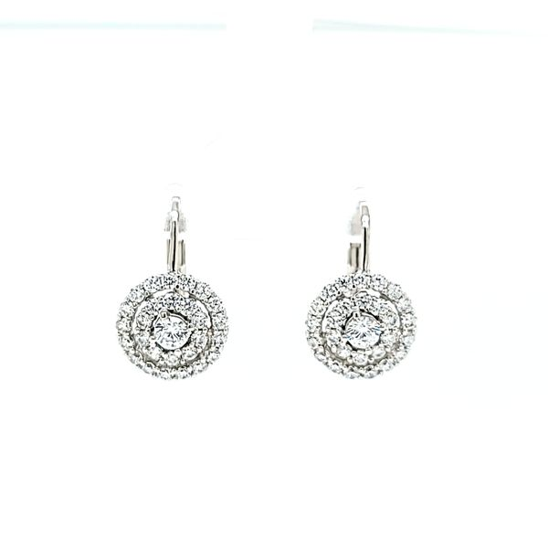 14k White Gold Round Double Halo CZ Leverback Earrings Arezzo Jewelers Elmwood Park, IL