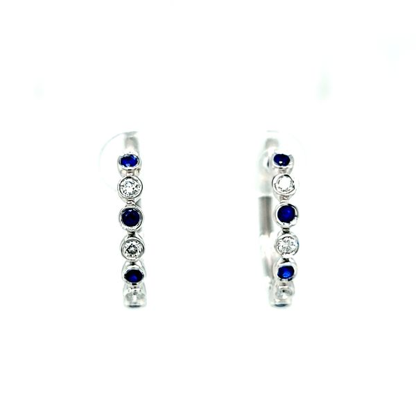 14k White Gold Diamond and Sapphire Hoop Earrings Arezzo Jewelers Elmwood Park, IL