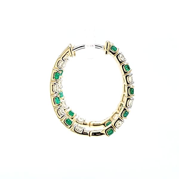 14k Yellow Gold Diamond And Emerald Inside-Out Hoop Earring Image 3 Arezzo Jewelers Elmwood Park, IL