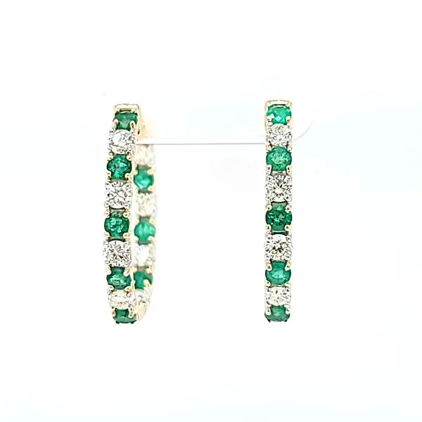 14k Yellow Gold Diamond And Emerald Inside-Out Hoop Earring Arezzo Jewelers Elmwood Park, IL