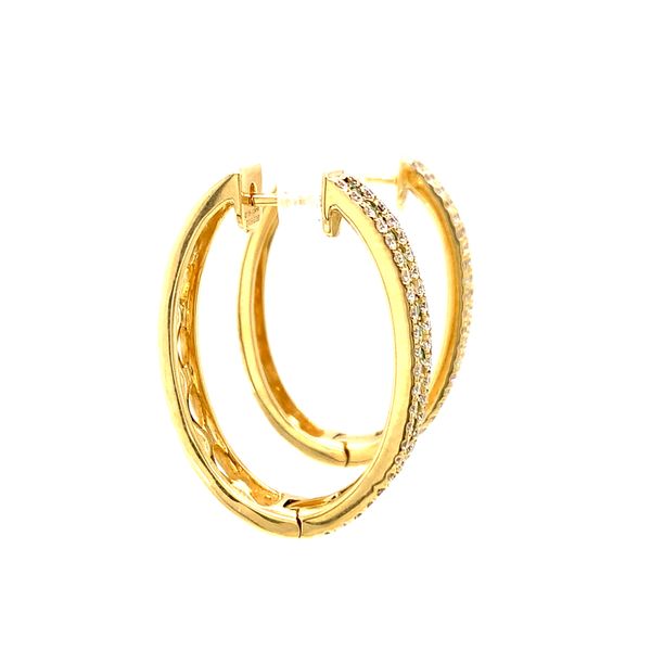 18k Yellow Gold Diamond and Emerald Hoop Earrings Image 3 Arezzo Jewelers Elmwood Park, IL