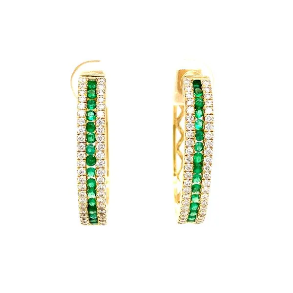 18k Yellow Gold Diamond and Emerald Hoop Earrings Arezzo Jewelers Elmwood Park, IL