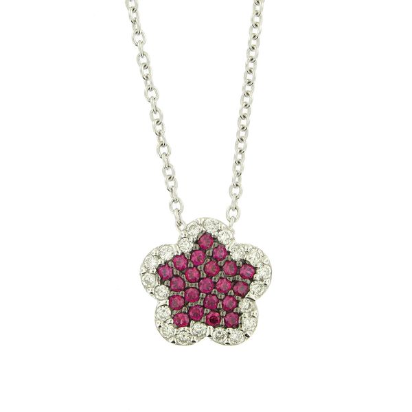 18k Pave Diamond Ruby Floral Pendant Arezzo Jewelers Elmwood Park, IL