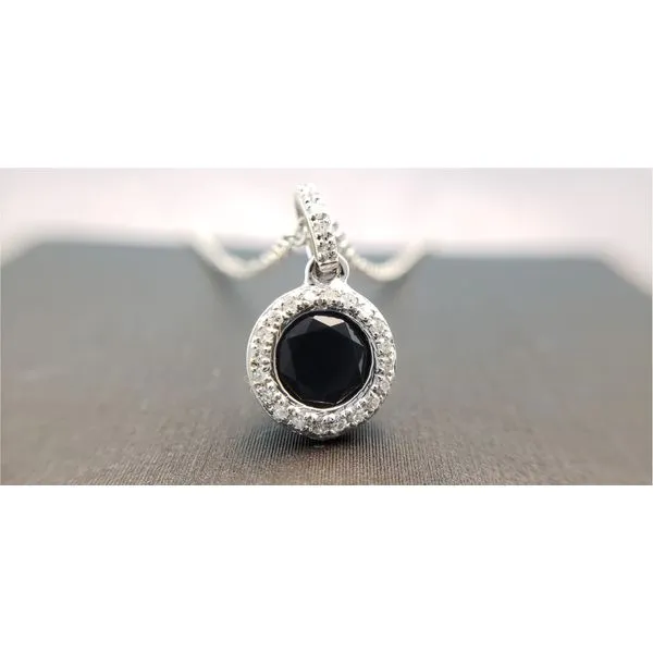 14k White Black Onyx Diamond Halo Necklace Image 2 Arezzo Jewelers Elmwood Park, IL