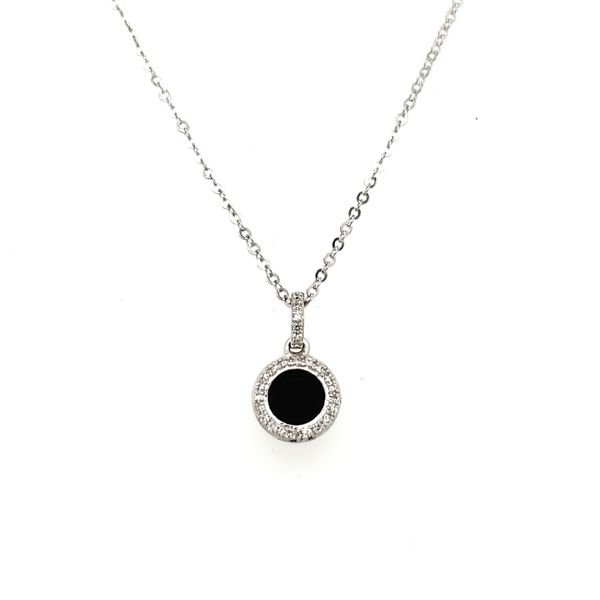14k White Black Onyx Diamond Halo Necklace Arezzo Jewelers Elmwood Park, IL