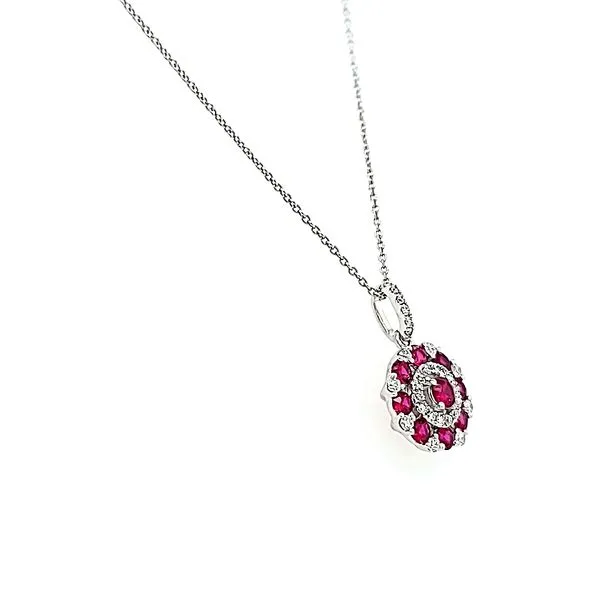 14k White Gold Diamond and Ruby Circle Necklace Pendant Image 2 Arezzo Jewelers Elmwood Park, IL