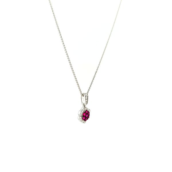 Ruby and Diamond Necklace Pendant in 14k White Gold Image 2 Arezzo Jewelers Elmwood Park, IL