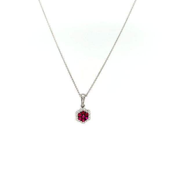 Ruby and Diamond Necklace Pendant in 14k White Gold Arezzo Jewelers Elmwood Park, IL
