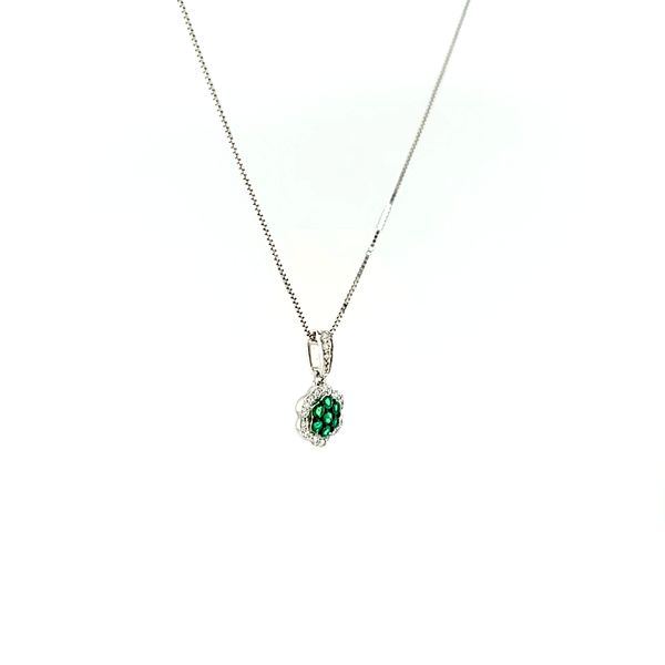 Emerald and Diamond Halo Pendant in 14k White Gold Image 2 Arezzo Jewelers Elmwood Park, IL