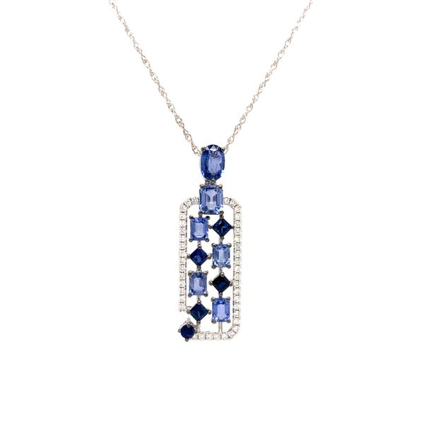 18k White Gold Sapphire and Diamond Cluster Pendant Image 2 Arezzo Jewelers Elmwood Park, IL