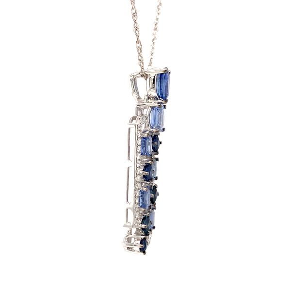 18k White Gold Sapphire and Diamond Cluster Pendant Image 3 Arezzo Jewelers Elmwood Park, IL