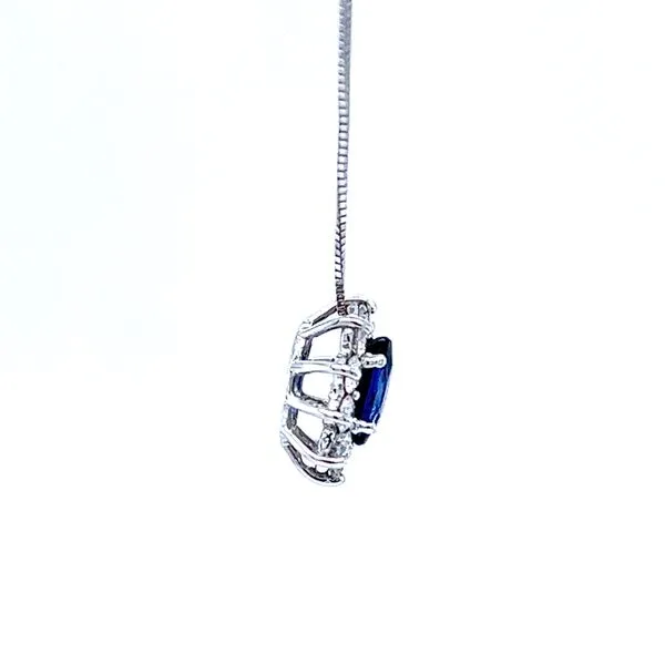 18k White Gold Oval Sapphire Diamond Halo Pendant Image 3 Arezzo Jewelers Elmwood Park, IL