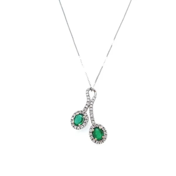 18k White Gold Emerald and Diamond Pendant Image 2 Arezzo Jewelers Elmwood Park, IL