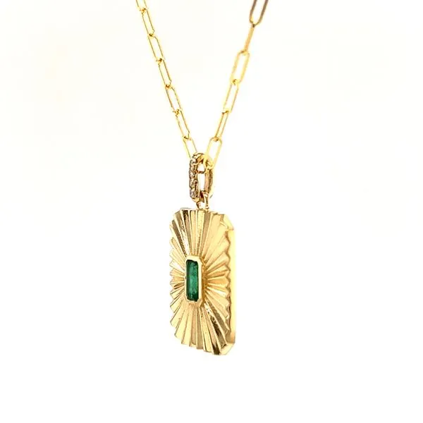 14k Yellow Gold Emerald and Diamond Pendant Image 3 Arezzo Jewelers Elmwood Park, IL