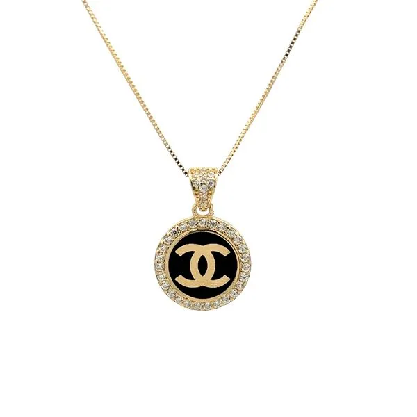 14k Yellow Gold Designer CZ Circle Pendant Arezzo Jewelers Elmwood Park, IL