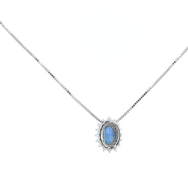 18K White Gold Oval Sapphire and Diamond Halo Pendant Necklace - Italian Craftsmanship Image 4 Arezzo Jewelers Elmwood Park, IL