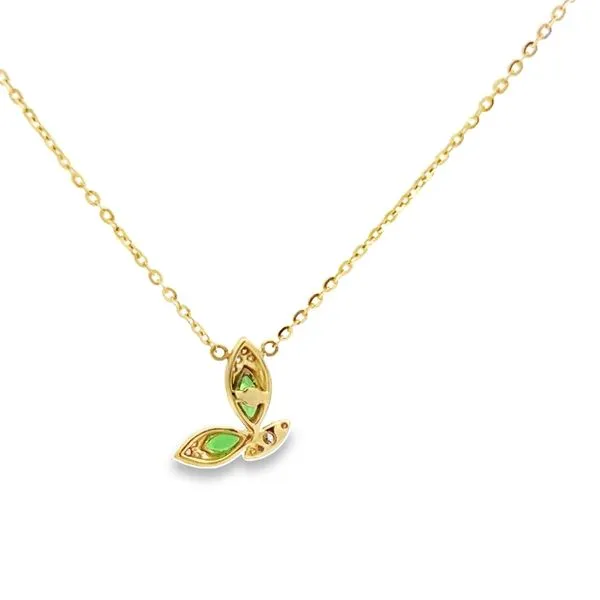 14k Yellow Gold Green Sapphire and Diamond Butterfly Necklace Image 3 Arezzo Jewelers Elmwood Park, IL