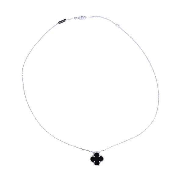 15mm Alhambra Black Onyx Necklace – 18k White Gold Image 2 Arezzo Jewelers Elmwood Park, IL