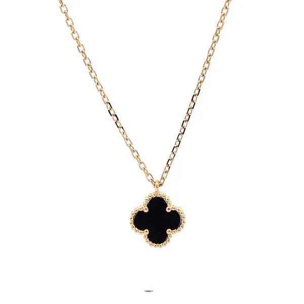 Petite Black Onyx Alhambra Necklace – 18K Yellow Gold Arezzo Jewelers Elmwood Park, IL