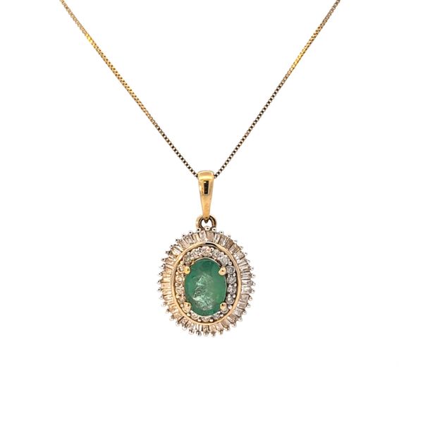 Emerald and Diamond Double Halo Necklace / Pendant Arezzo Jewelers Elmwood Park, IL