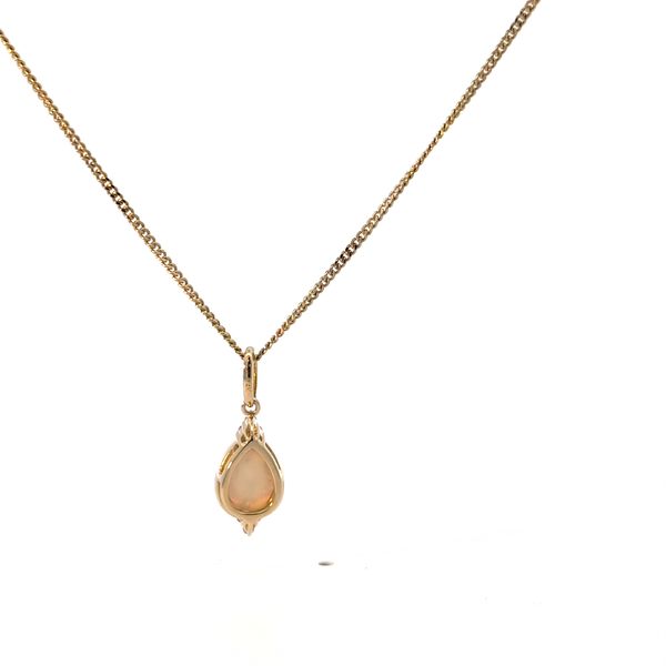 14K Yellow Gold Pear Opal and Diamond Necklace Pendant - 16