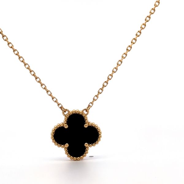 Vintage Alhambra Black Onyx Single Necklace Pendant - 18k Yellow Gold Image 4 Arezzo Jewelers Elmwood Park, IL