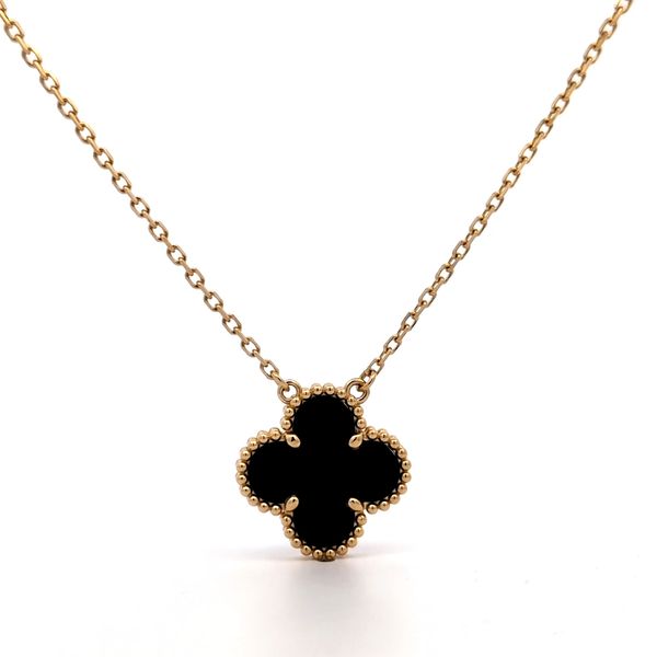 Vintage Alhambra Black Onyx Single Necklace Pendant - 18k Yellow Gold Arezzo Jewelers Elmwood Park, IL