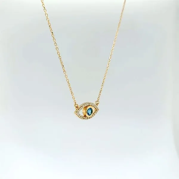 Evil Eye Necklace with Blue Topaz and Diamonds in 14k Yellow Gold Image 2 Arezzo Jewelers Elmwood Park, IL