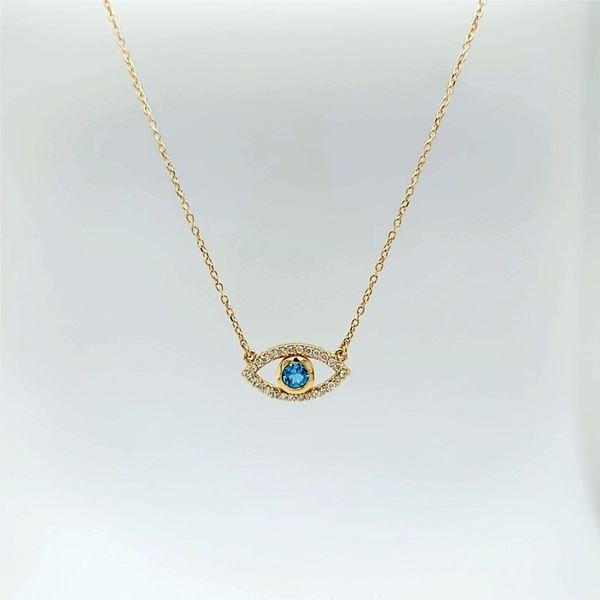 Evil Eye Necklace with Blue Topaz and Diamonds in 14k Yellow Gold Arezzo Jewelers Elmwood Park, IL