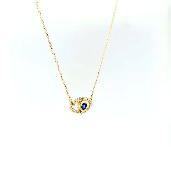 Evil Eye Necklace with Blue Sapphire and Diamonds in 14k Yellow Gold Image 3 Arezzo Jewelers Elmwood Park, IL