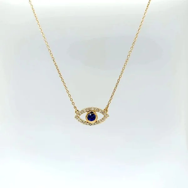 Evil Eye Necklace with Blue Sapphire and Diamonds in 14k Yellow Gold Arezzo Jewelers Elmwood Park, IL