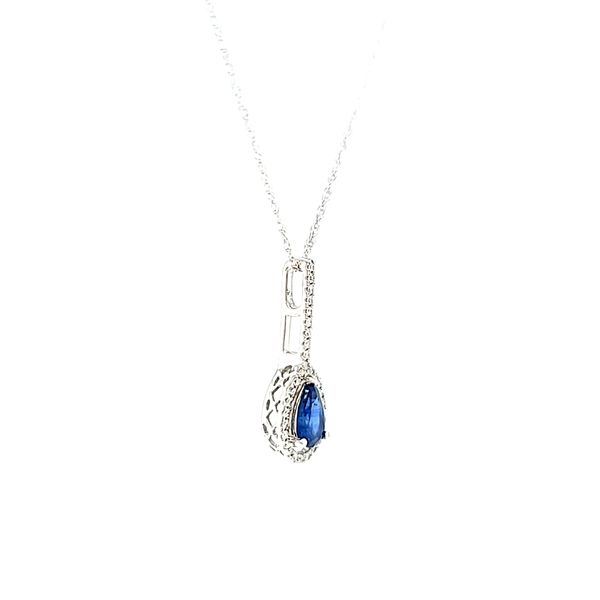 14k White Gold Pear Sapphire and Diamond Halo Necklace Image 2 Arezzo Jewelers Elmwood Park, IL