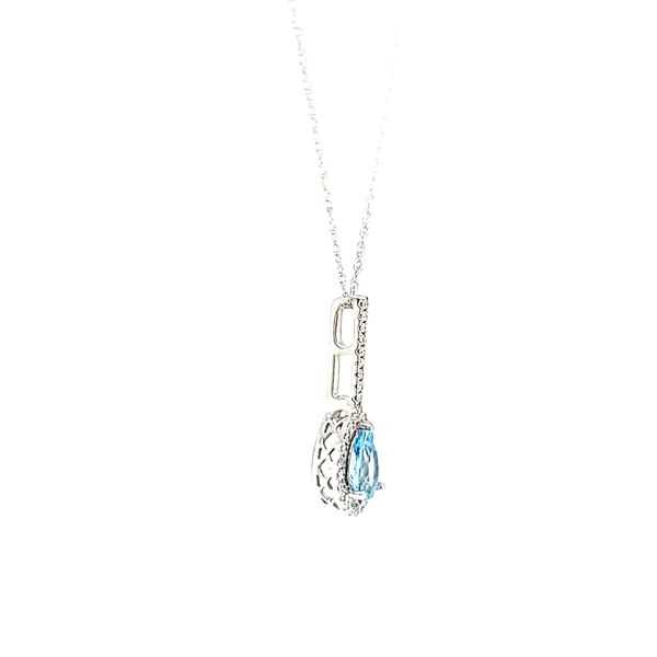 14k White Gold Pear Aquamarine and Diamond Halo Necklace Image 3 Arezzo Jewelers Elmwood Park, IL