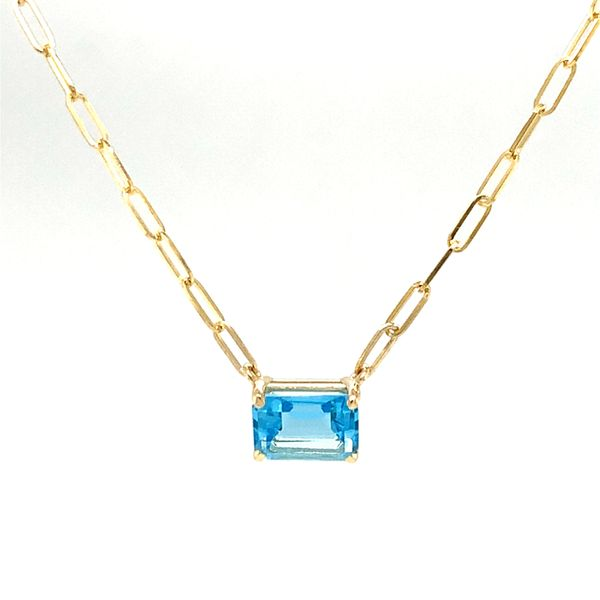 14k Yellow Gold Blue Topaz Gemstone Paperclip Necklace. Image 2 Arezzo Jewelers Elmwood Park, IL