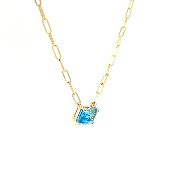 14k Yellow Gold Blue Topaz Gemstone Paperclip Necklace. Image 3 Arezzo Jewelers Elmwood Park, IL