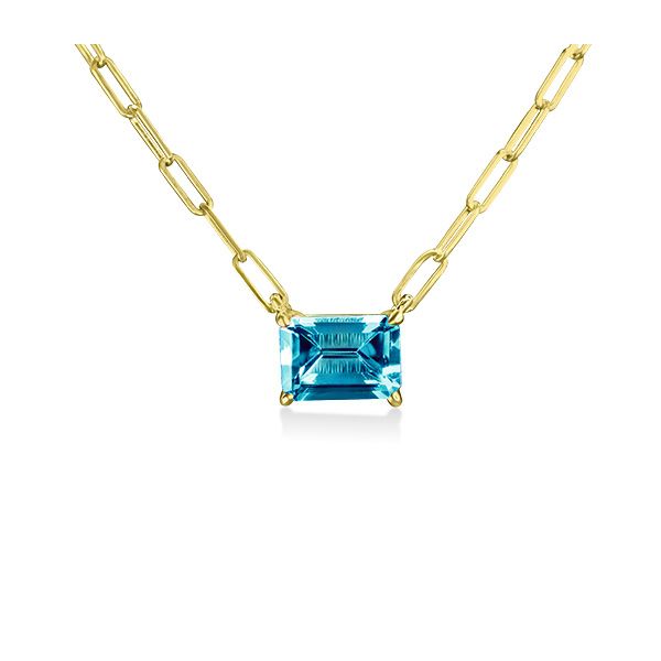14k Yellow Gold Blue Topaz Gemstone Paperclip Necklace. Arezzo Jewelers Elmwood Park, IL