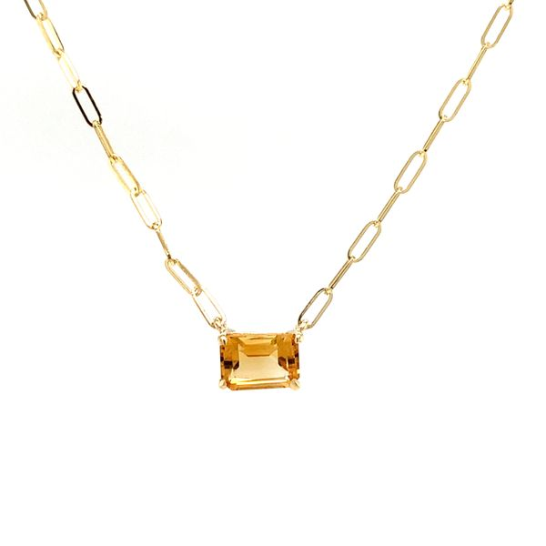 14k Yellow Gold Citrine Gemstone Paperclip Necklace. Image 2 Arezzo Jewelers Elmwood Park, IL