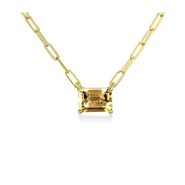14k Yellow Gold Citrine Gemstone Paperclip Necklace. Arezzo Jewelers Elmwood Park, IL