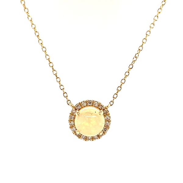 14k Round Opal and Diamond Halo Necklace Image 2 Arezzo Jewelers Elmwood Park, IL